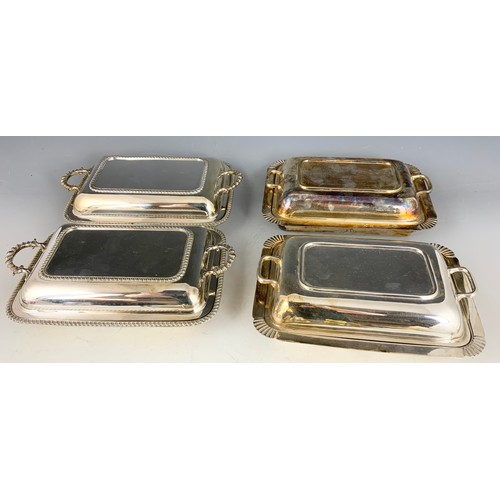 334 - 4 SILVER PLATED ENTREE DISHES WITH COVERS , A OCTAGONAL SILVER PLATED TRAY , SILVER PLATED CONDIMENT... 