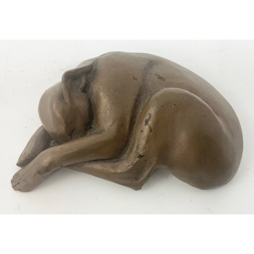 342 - AFTER DEBORAH J SCALDWELL BRONZE FIGURE DEPICTING A CURLED-UP DOG