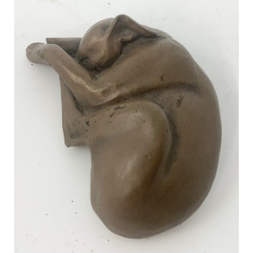 342 - AFTER DEBORAH J SCALDWELL BRONZE FIGURE DEPICTING A CURLED-UP DOG