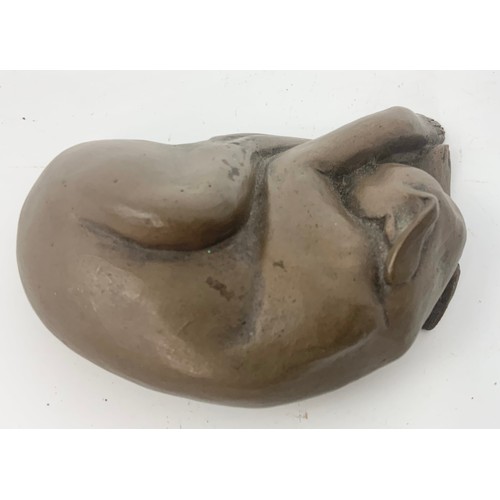 342 - AFTER DEBORAH J SCALDWELL BRONZE FIGURE DEPICTING A CURLED-UP DOG