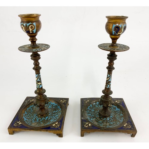 367 - PAIR OF CLOISONNE CANDLESTICKS 19cm TALL