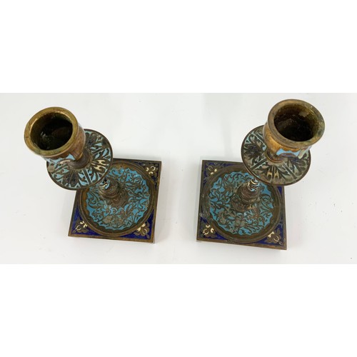 367 - PAIR OF CLOISONNE CANDLESTICKS 19cm TALL