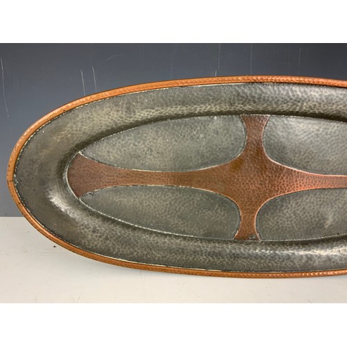 345 - ARTS & CRAFTS OVAL COPPER AND PEWTER DISH  WITH REGISTRATION NUMBER 31153. SHAPE NUMBER 1221  52cm x... 