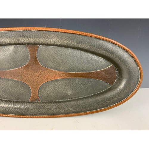 345 - ARTS & CRAFTS OVAL COPPER AND PEWTER DISH  WITH REGISTRATION NUMBER 31153. SHAPE NUMBER 1221  52cm x... 