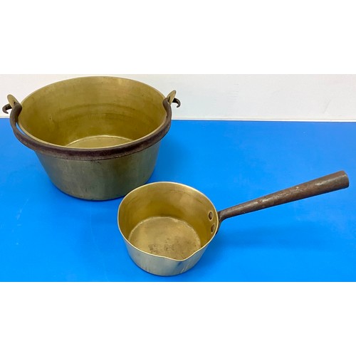 364 - BRASS JAM PAN AND BRASS SAUCEPAN