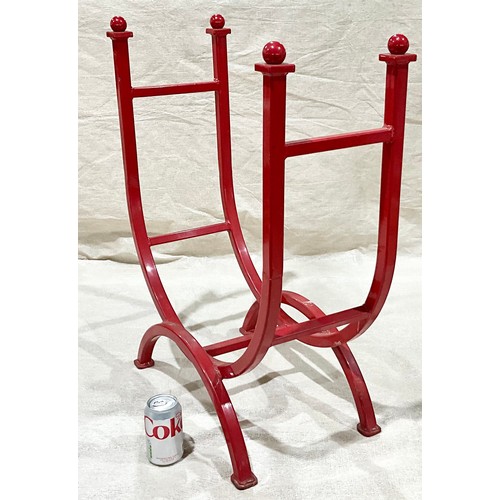 374 - LARGE BLACKSMITH MADE RED PAINTED LOG HOLDER