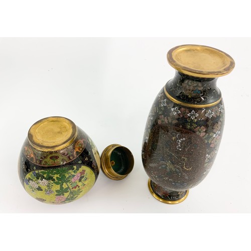 385 - TWO PIECES OF JAPANESE CLOISONNE WARE TALLEST  16cm