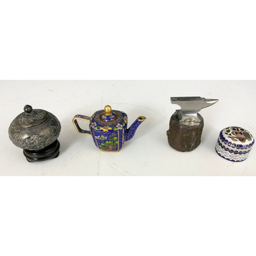 396 - VARIOUS MISC. ITEMS INCLUDING MINIATURE CLOISONNE TEA POT,COLLECTION OF THIMBLES ETC