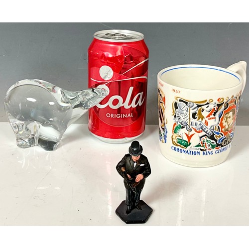 404 - MISC. ITEMS INCLUDING A GLASS POLAR BEAR PAPERWEIGHT SIGNED TO BASE AND A RUSSIAN METAL FIGURE DEPIC... 