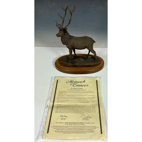 406 - 'MONARCH OF EXMOOR' STAG SCULPTURE ON PLINTH #144/500 BY MARY LAING WITH COA