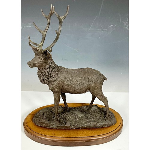 406 - 'MONARCH OF EXMOOR' STAG SCULPTURE ON PLINTH #144/500 BY MARY LAING WITH COA