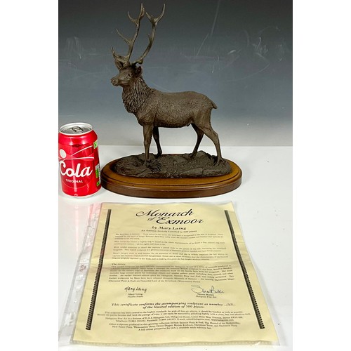 406 - 'MONARCH OF EXMOOR' STAG SCULPTURE ON PLINTH #144/500 BY MARY LAING WITH COA