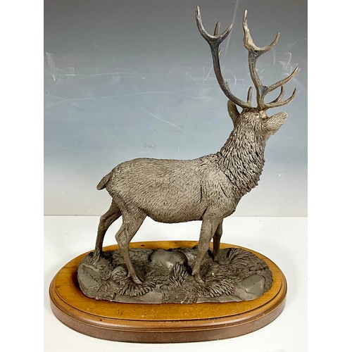 406 - 'MONARCH OF EXMOOR' STAG SCULPTURE ON PLINTH #144/500 BY MARY LAING WITH COA