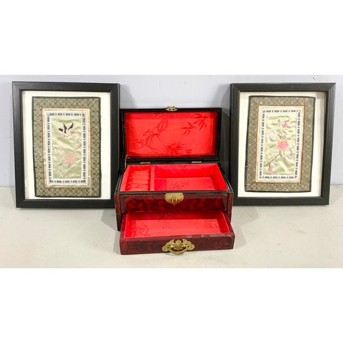 416 - ORIENTAL JEWELLERY BOX WITH 2 ORIENTAL EMBROIDERED CUFFS