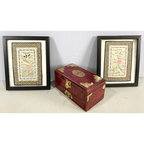 416 - ORIENTAL JEWELLERY BOX WITH 2 ORIENTAL EMBROIDERED CUFFS