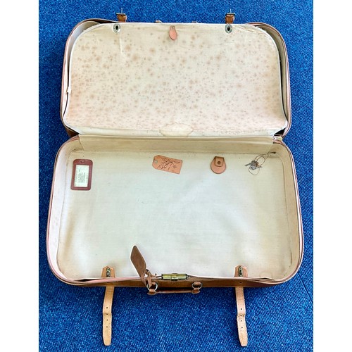 433 - BROWN LEATHER SUITCASE WITH INITIALS P.W.F. (P W FISHER) INC. KEYS