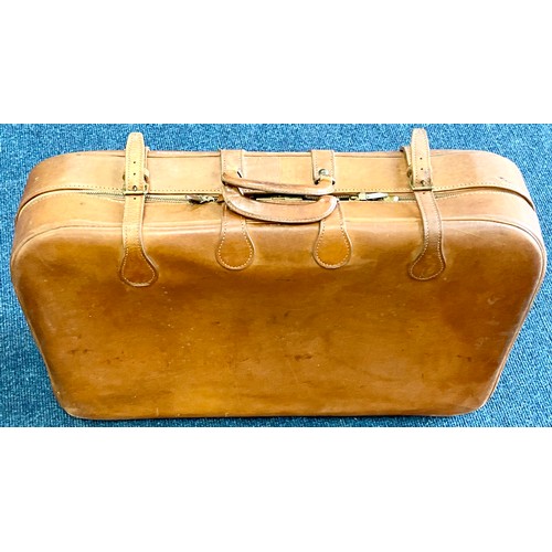 433 - BROWN LEATHER SUITCASE WITH INITIALS P.W.F. (P W FISHER) INC. KEYS