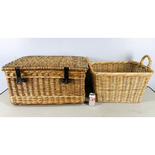 436 - LOCKABLE BASKET WIDTH 76cm WITH A LAUNDRY / LOG BASKET WITH 2 HANDLES WIDTH 65cm