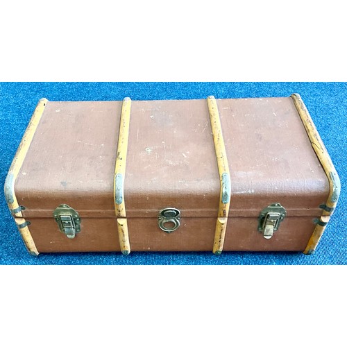 437 - A VINTAGE WOODEN BOUND STEAMER TRUNK CIRCA 1960