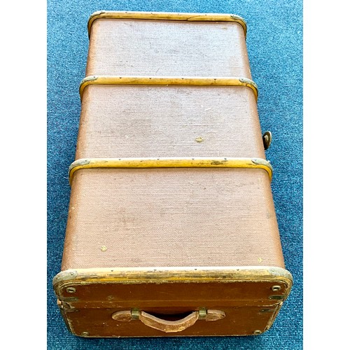 437 - A VINTAGE WOODEN BOUND STEAMER TRUNK CIRCA 1960