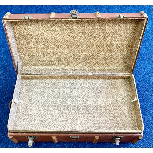 437 - A VINTAGE WOODEN BOUND STEAMER TRUNK CIRCA 1960