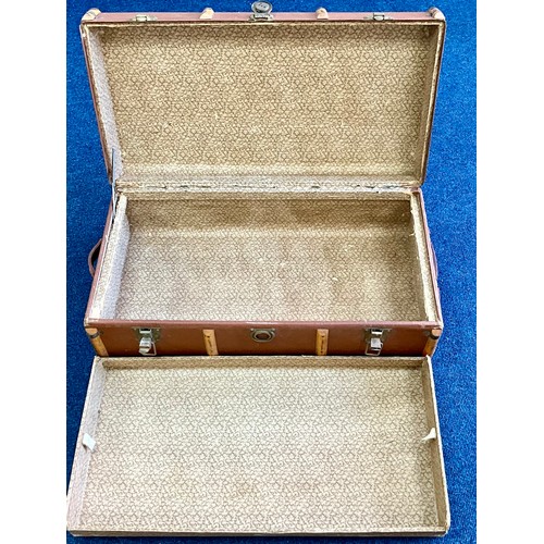 437 - A VINTAGE WOODEN BOUND STEAMER TRUNK CIRCA 1960