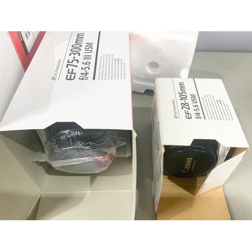 439 - BOXED CANON EOS 400 DIGITAL CAMERA BOXED WITH CANON EF 75-300, EF 28-105 BOXED LENSES , TAMRON LENSE... 