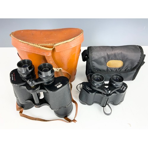 445 - 4 DRAW TELESCOPE WITH A CASED PAIR OF  PRINZ 10 X 50 , HALINA  8  x 30 BINOCULARS