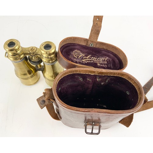 446 - A PAIR OF  COLMONT PARIS BINOCULARS &  A SMALL LEATHER CASE WIDTH 46cm