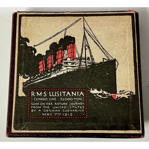 487 - LUSITANIA MEDAL IN BOX WITH BOOK AND CUTTINGS