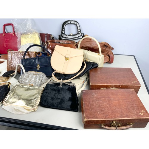 501 - MISC. HANDBAGS TOGETHER WITH TWO MONOGRAMED VANITY CASES