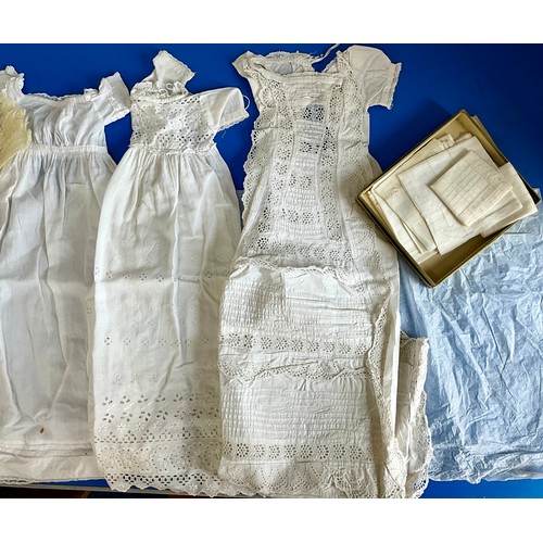 503 - MISC. LINEN AND LACE INC. CHRISTENING DRESS, BABY CLOTHES POSSIBLY A BRUSSELS LACE BONNET ETC.