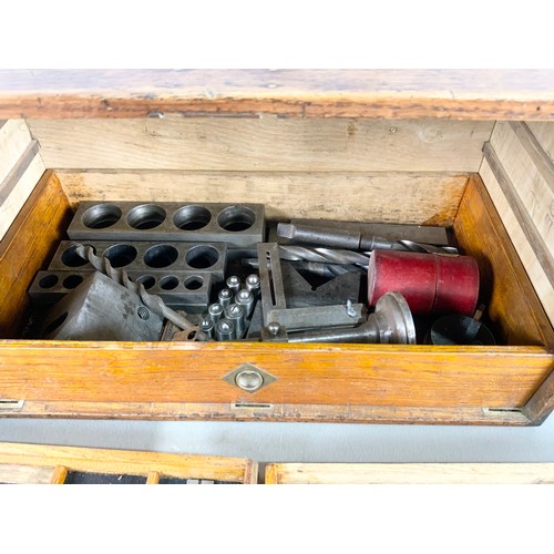 529 - VINTAGE  MULTI DRAWER TOOL CHEST WITH LOCK & KEY WITH VARIOUS PRECISION & OTHER TOOL CONTENTS