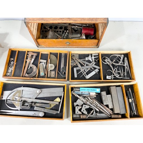 529 - VINTAGE  MULTI DRAWER TOOL CHEST WITH LOCK & KEY WITH VARIOUS PRECISION & OTHER TOOL CONTENTS