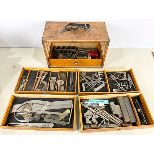 529 - VINTAGE  MULTI DRAWER TOOL CHEST WITH LOCK & KEY WITH VARIOUS PRECISION & OTHER TOOL CONTENTS