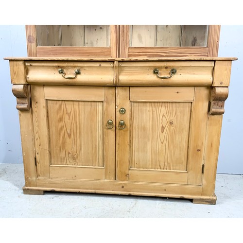 576 - PINE DRESSER WITH GLAZED  CABINET TOP