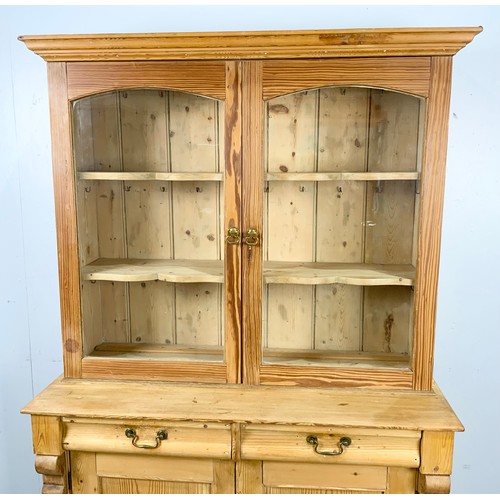 576 - PINE DRESSER WITH GLAZED  CABINET TOP