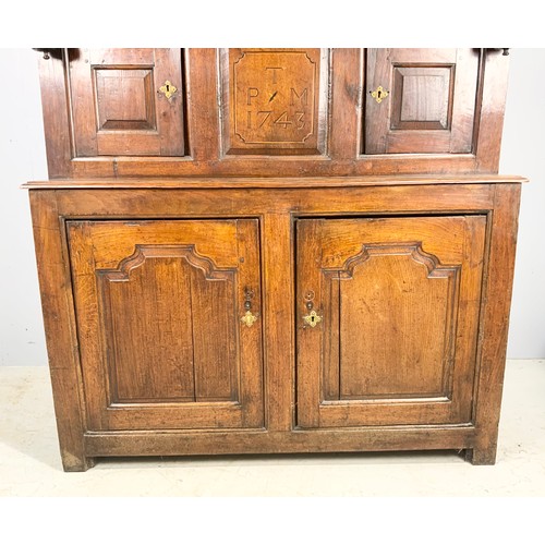 640 - WELSH INLAID OAK TRIDARN CUPBOARD WITH INITIALS TPM 1743