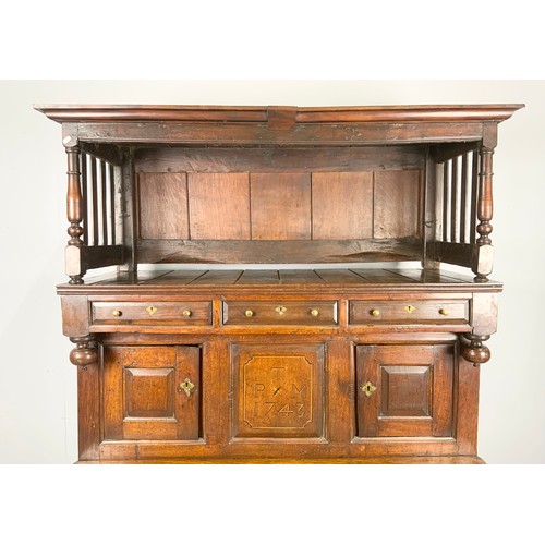 640 - WELSH INLAID OAK TRIDARN CUPBOARD WITH INITIALS TPM 1743