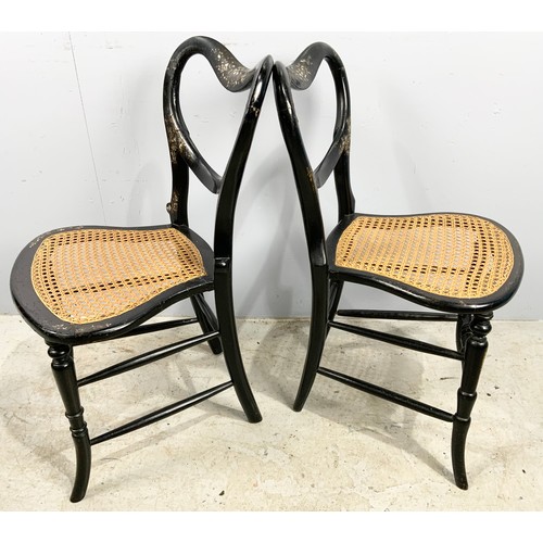 713 - 2 EBONISED CHAIRS WITH MOTHER OF PEARL INLAID DECORATION