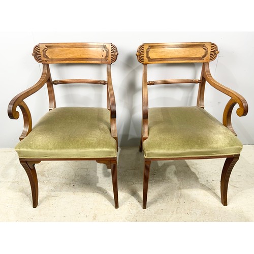 712 - SET OF 8 DINING CHAIRS, SABRE LEGS, OVERSTUFFED SEATS