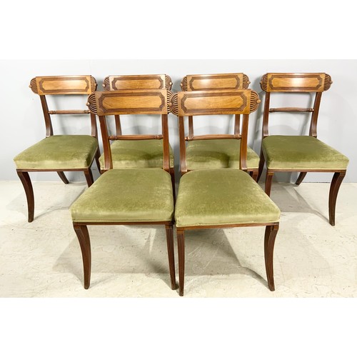 712 - SET OF 8 DINING CHAIRS, SABRE LEGS, OVERSTUFFED SEATS