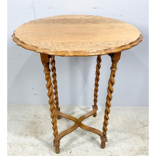 598 - 3 OCCASIONAL TABLES INCLUDING OAK RECTANGULAR TABLE , PIECRUST  OAK TABLE WITH BARLEY TWIST LEGS  ET... 