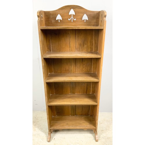 632 - ART NOUVEAU OAK NARROW BOOKCASE 128cm TALL