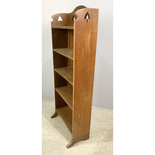 632 - ART NOUVEAU OAK NARROW BOOKCASE 128cm TALL