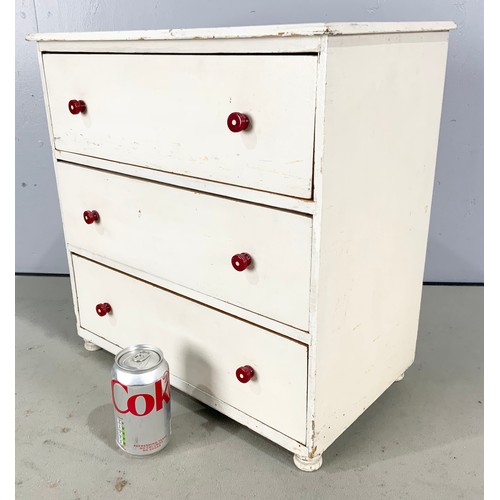 662 - SMALL PAINTED CHEST OF 3 LONG DRAWERS  WIDTH  44cm