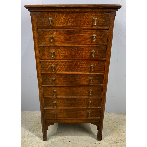 625 - OAK CHEST OF 8 DRAWERS  WITH DROP HANDLES  WIDTH 55cm , 103cm TALL