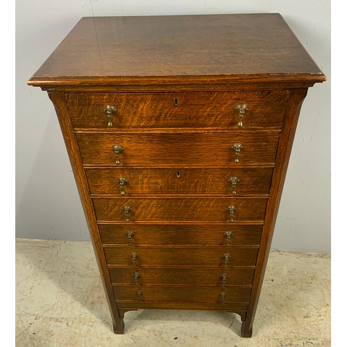 625 - OAK CHEST OF 8 DRAWERS  WITH DROP HANDLES  WIDTH 55cm , 103cm TALL