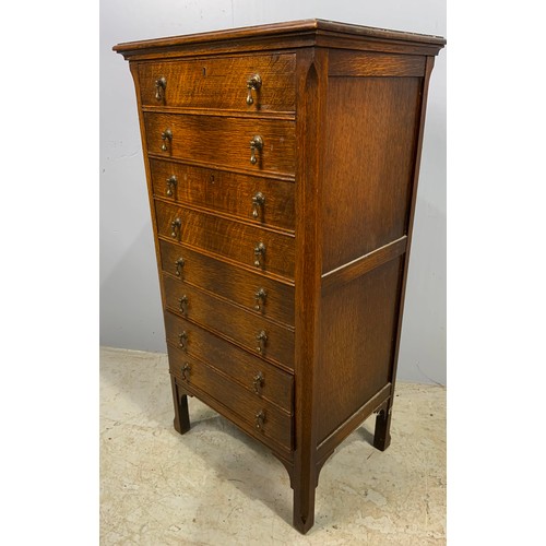 625 - OAK CHEST OF 8 DRAWERS  WITH DROP HANDLES  WIDTH 55cm , 103cm TALL