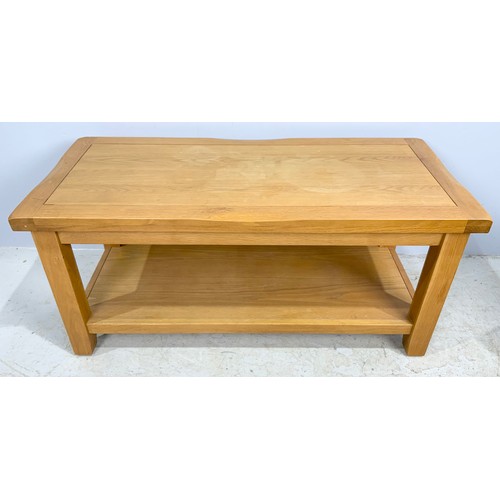 606 - MODERN OAK COFFEE TABLE 110cm x 50cm WITH A SIMILAR OCCASIONAL TABLE 50cm x 35cm